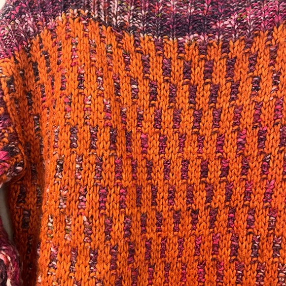 United Colors Of Benetton Orange Purple Knit Finge Boho Sweater approx size S - Picture 2 of 7